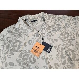 Benson Mens XXL Linen Shirt Floral Short Sleeve Button Down Grey White SKT83-SS